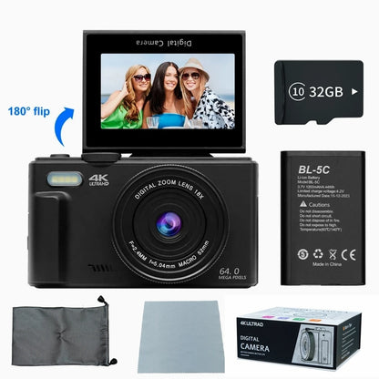 4K Digital Camera for Photography & 18X Digital Zoom 64MP Camera