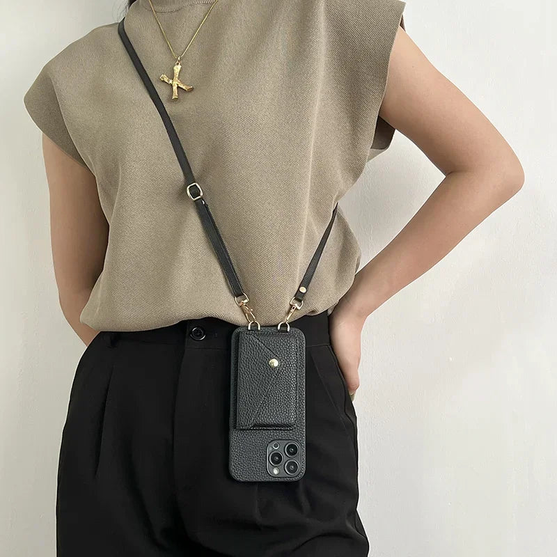 Crossbody Strap Lanyard Leather IPhone Case