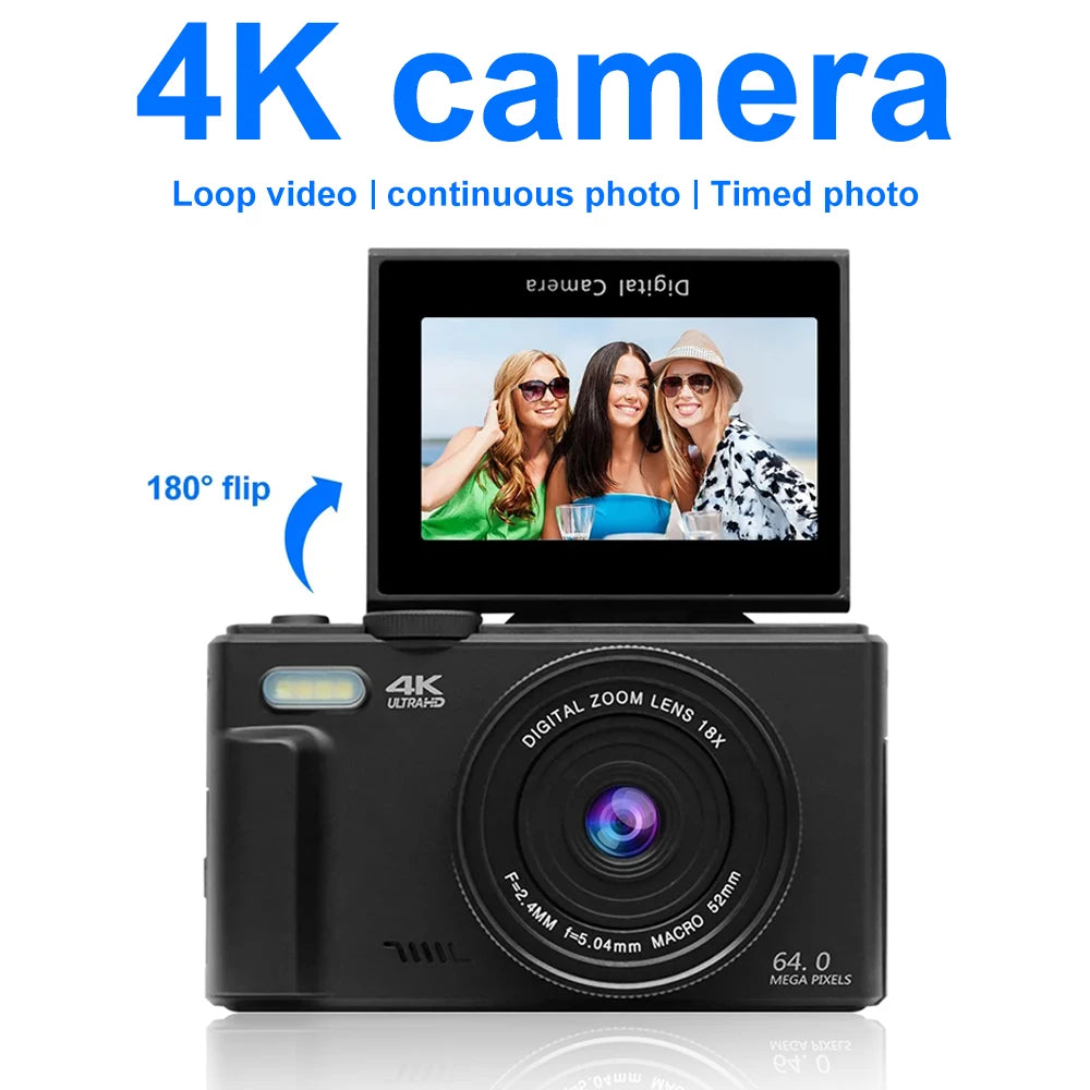 4K Digital Camera for Photography & 18X Digital Zoom 64MP Camera